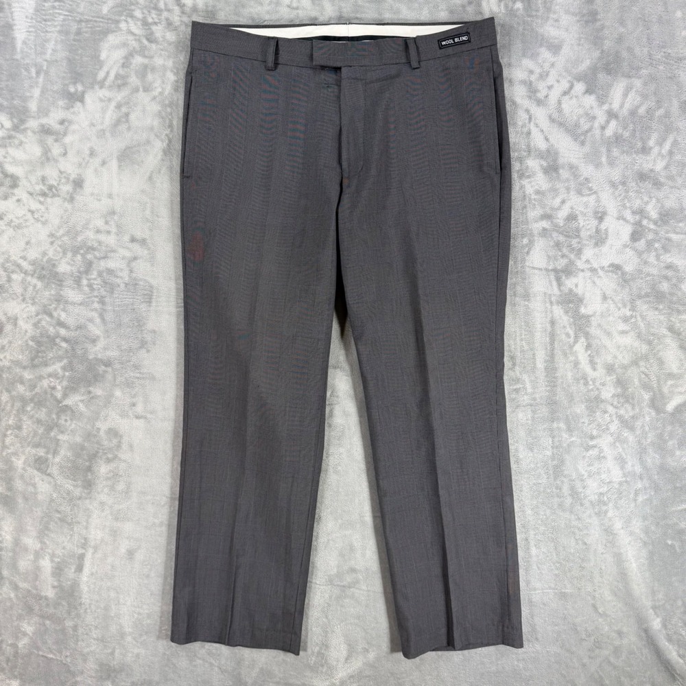 Bachrach Dress Pants Mens Size 32 Gray Wool Blend Glen Plaid Flat Front